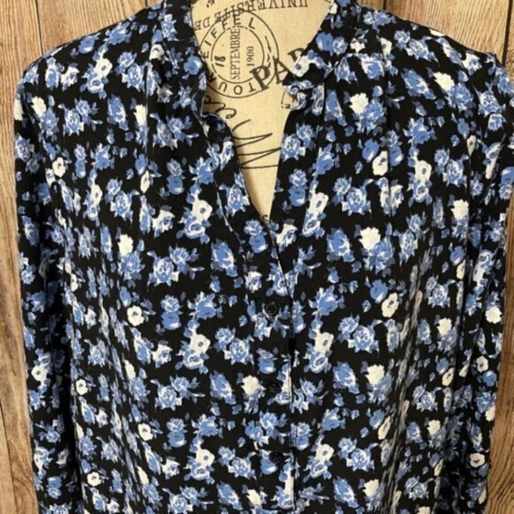 Cato Bohemian Floral Striped Hem V-neck Button 3/4 Pullover Blouse‎ Size…